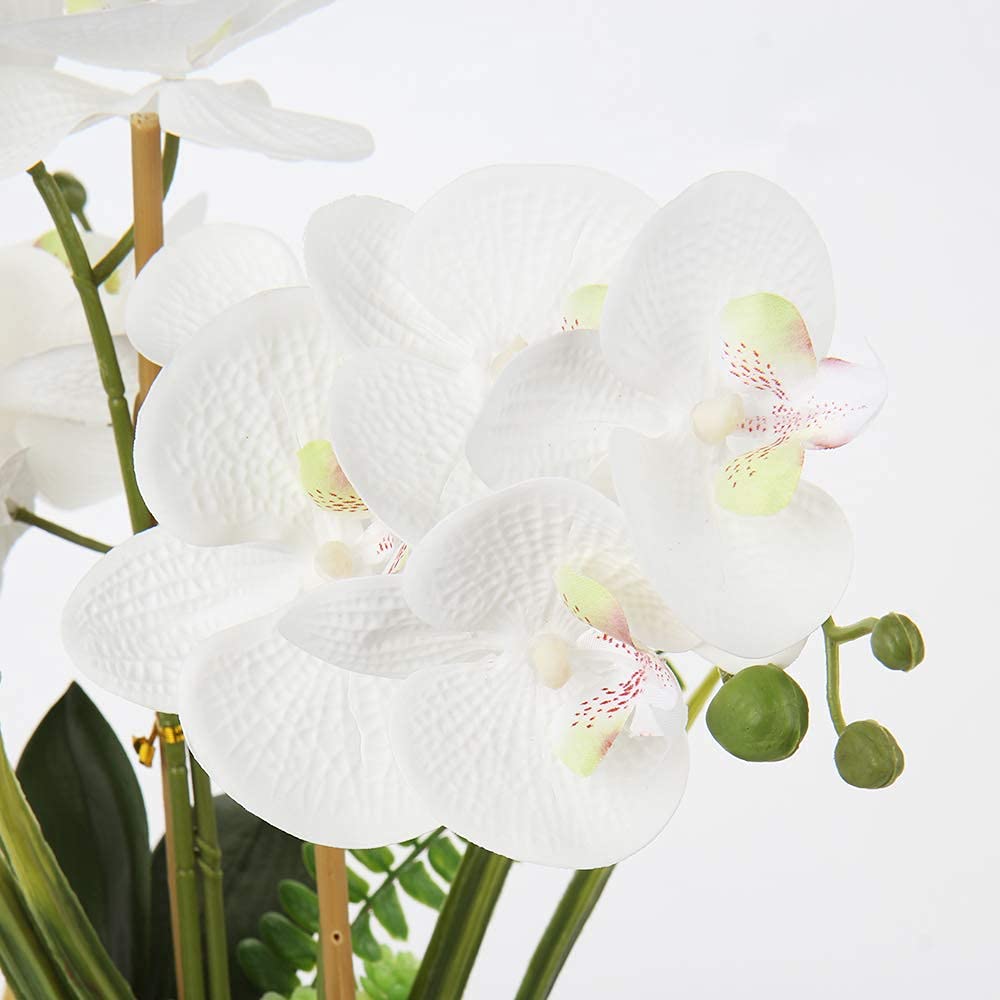 Briful 15" Artificial Phalaenopsis Orchid Bonsai in Silver Pot – Silk Flowers