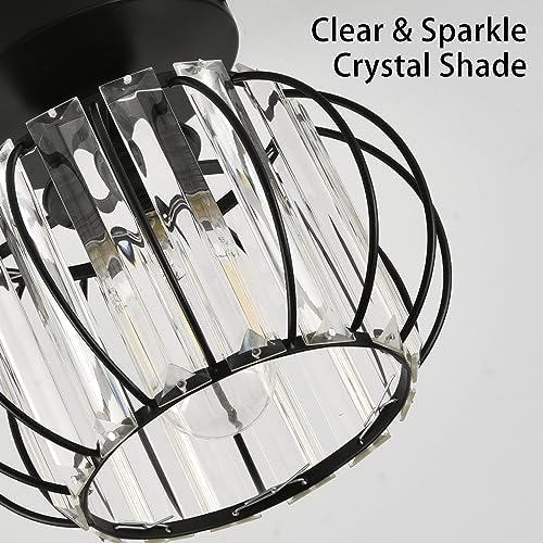 ZYDTRIP Modern Crystal Ceiling Light – 2 Pack Black Semi Flush Mount