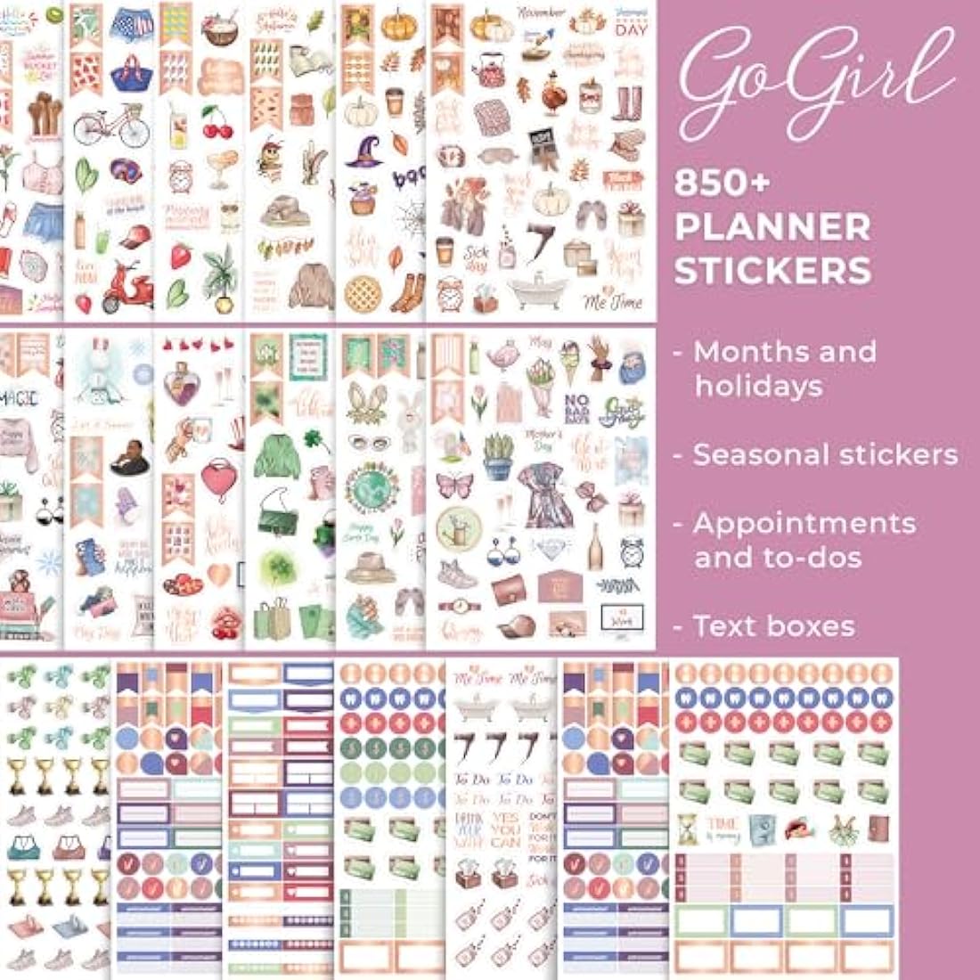 GoGirl Planner Stickers - 850+ Aesthetic Seasonal & Rose Gold Stickers