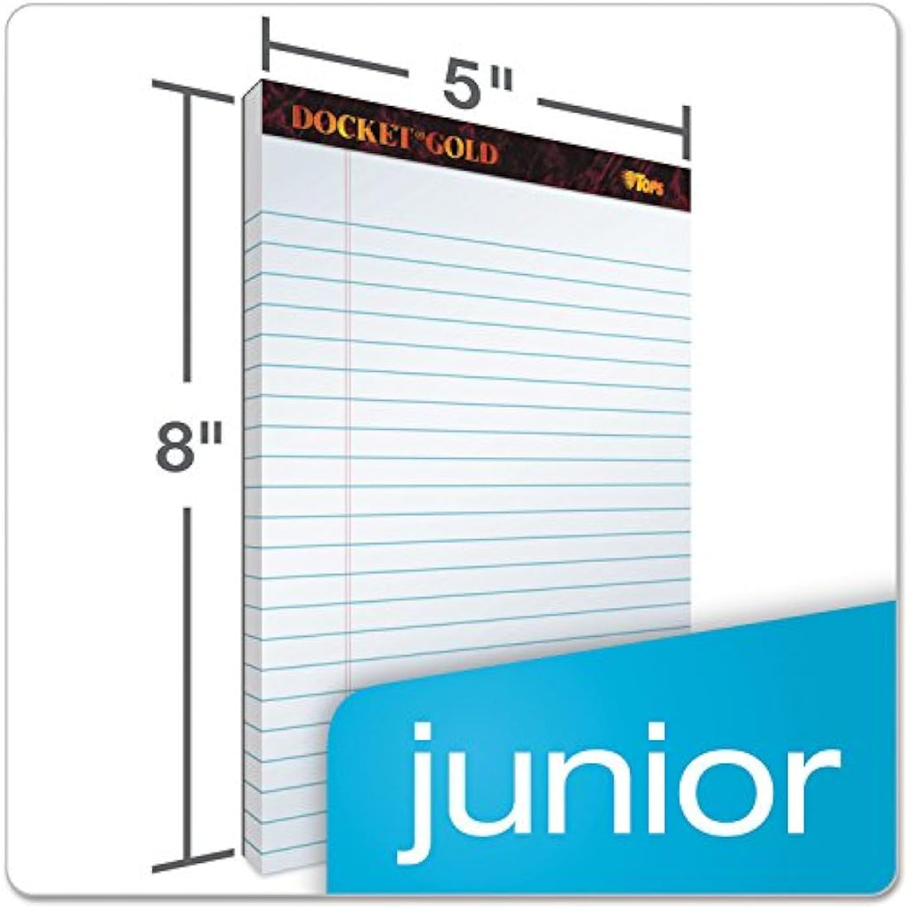 Tops Docket Gold Jr. Legal Pads – 5 x 8 White Ruled Writing Pads
