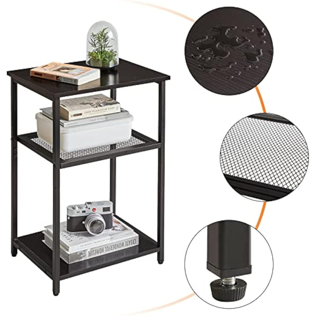 IBUYKE 3-Tier Industrial Side Table | Metal & Wood End Table Nightstand