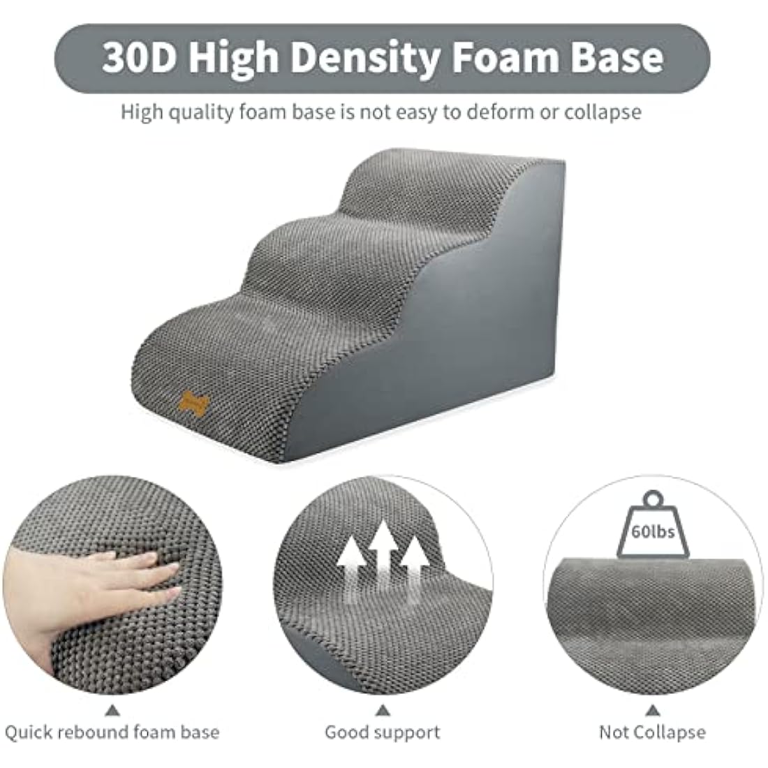 Nepfaivy 3-Step Foam Dog Stairs – Non-Slip Pet Ramp for High Beds
