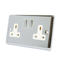 Polished Chrome 2 Gang 13A Double Plug Socket - White Insert