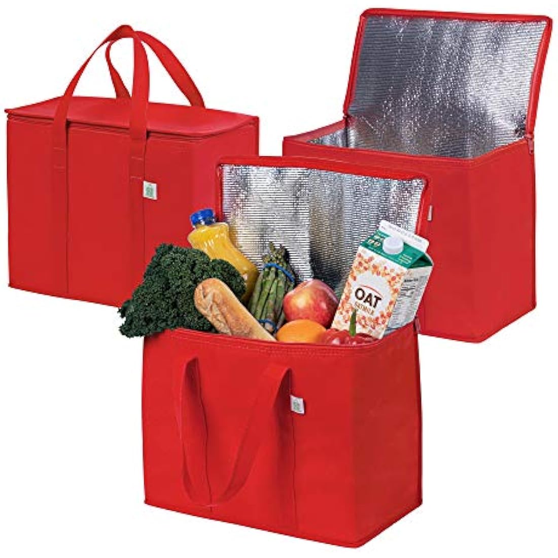 VENO Insulated Grocery Bags - 3 Pack Heavy-Duty Reusable Cooler Bag, Red
