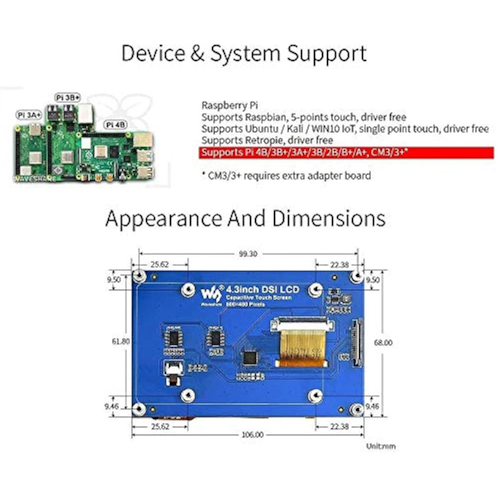 4.3" DSI LCD Touch Screen | 800x480 IPS Monitor for Raspberry Pi