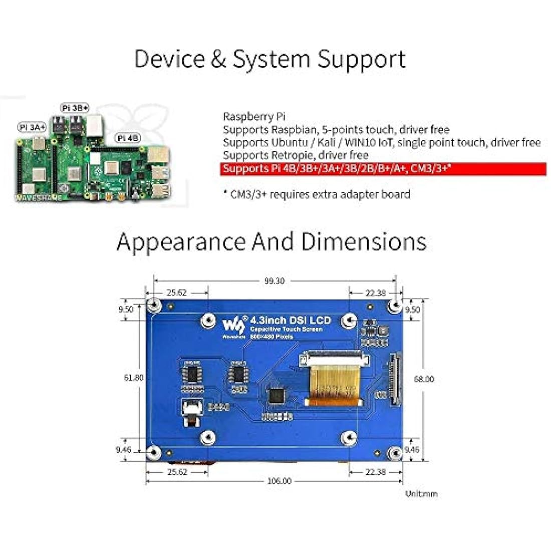 4.3" DSI LCD Touch Screen | 800x480 IPS Monitor for Raspberry Pi