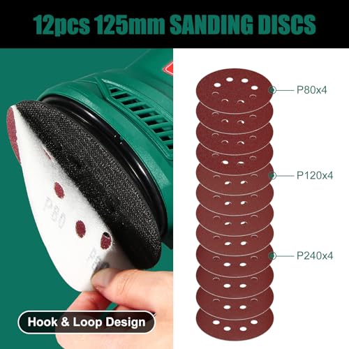 HYCHIKA Random Orbital Sander – 300W 6-Speed Electric Sander with 12Pcs