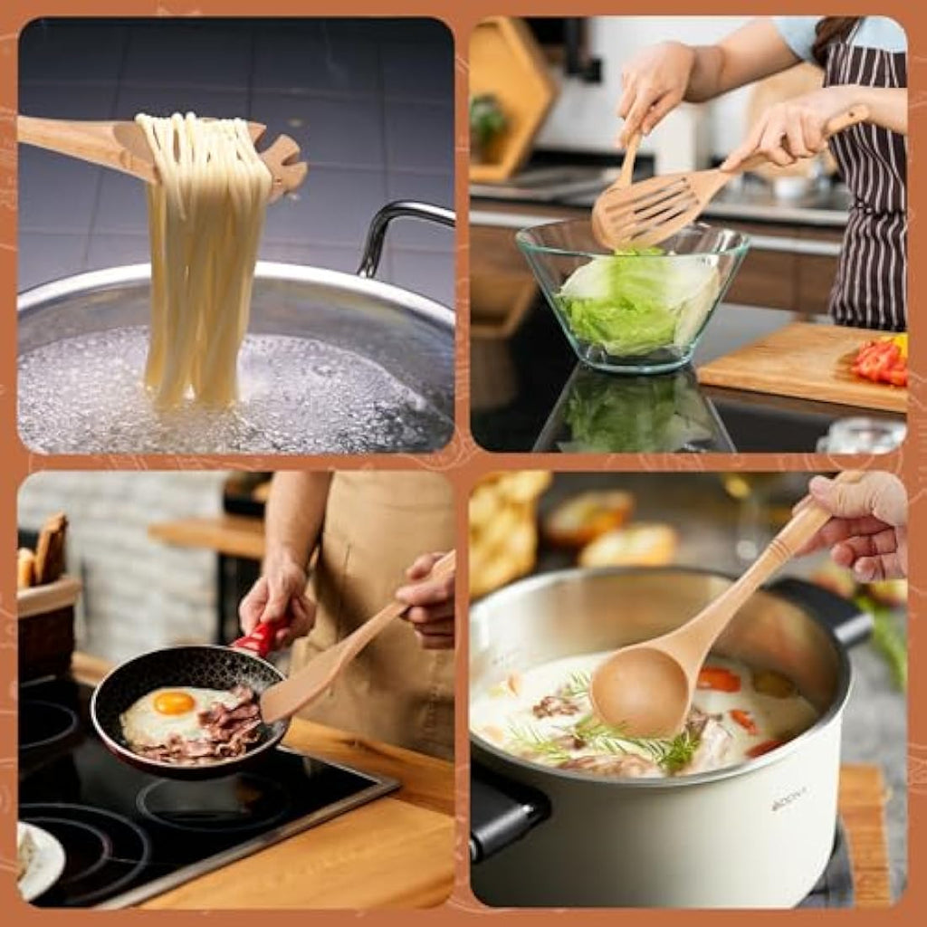 Jolof Store Beech Wood Cooking Utensils Set – 7 Piece Kitchen Spoons