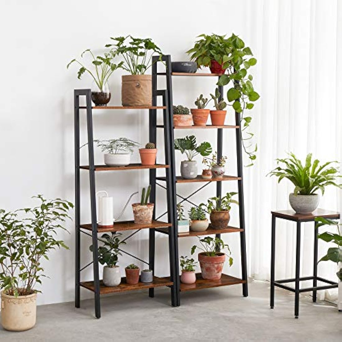 IBUYKE 5-Tier Industrial Ladder Shelf – Metal & Wood Storage Bookcase