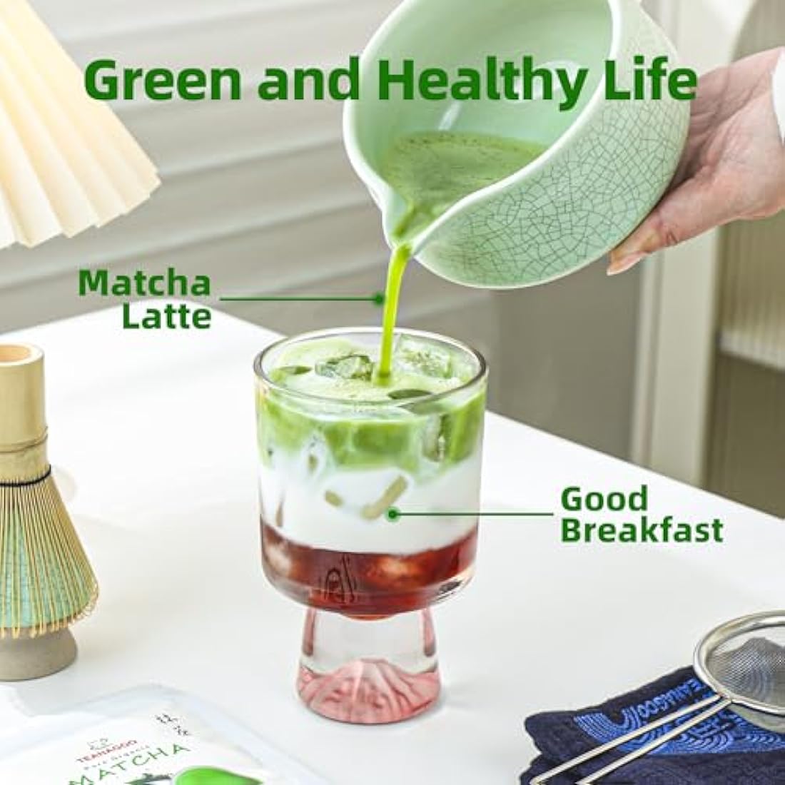 TEANAGOO 7-Piece Matcha Set | Ceramic Bowl with Spout & Bamboo Whisk