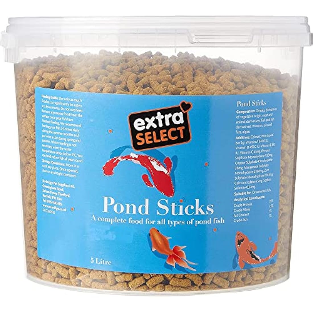 Extra Select Pond Fish Food Sticks – High Protein Spirulina Tub, 5L
