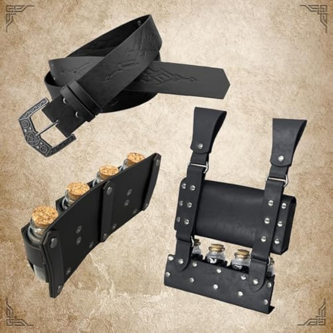 EpicCos Medieval Alchemy Belt with Potion Bottles | PU Leather Viking Pouch