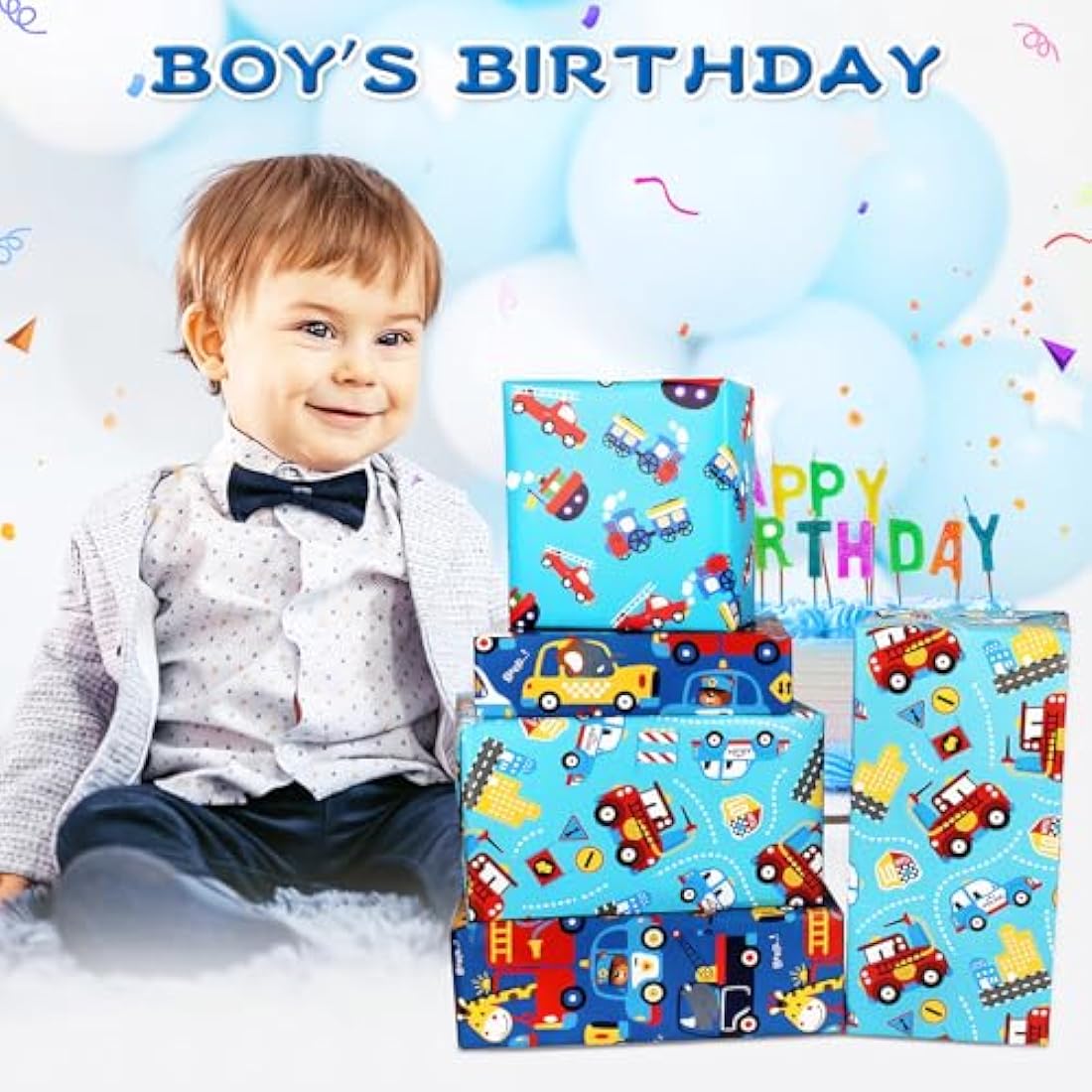 Kids Birthday Gift Wrap Set – Animal & Vehicle Paper Sheets