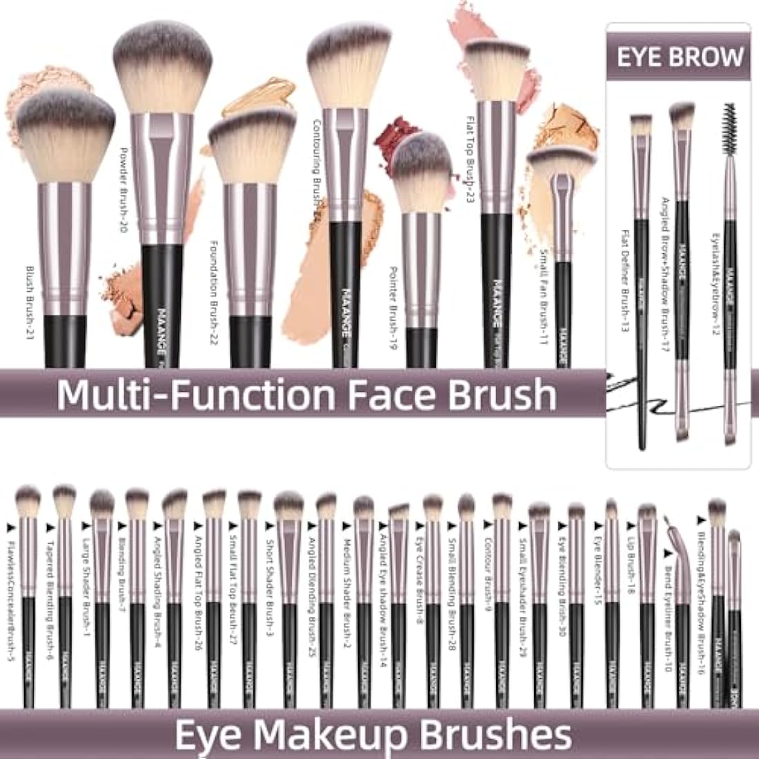 MAANGE 51-Piece Makeup Brush Set with Sponges and Puffs | Black Gold