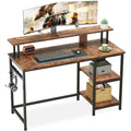 Dripex Computer Desk with Dual Monitor Stand & Shelves - Rustic Brown