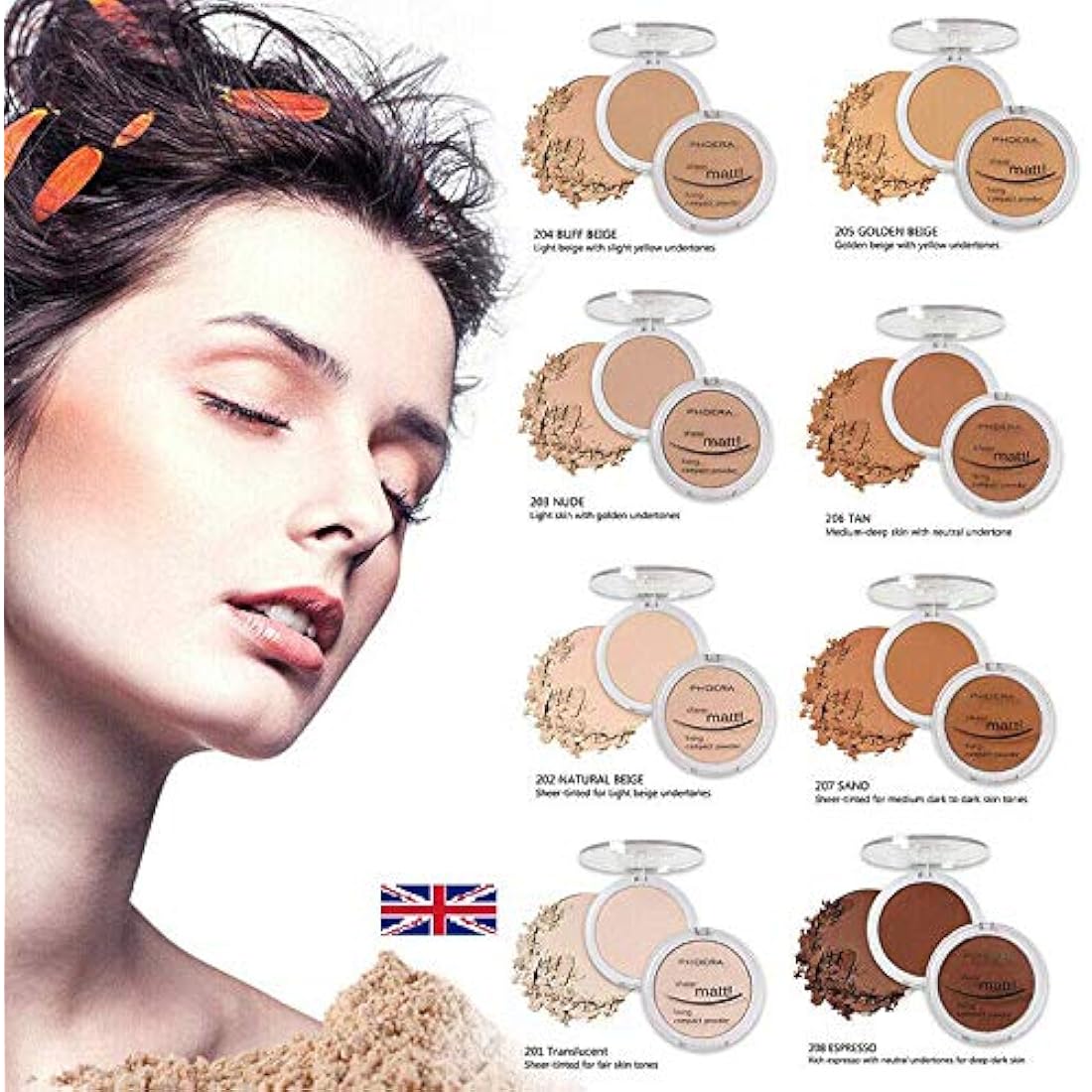 PHOERA Sheer Matte Fixing Powder – Long Lasting Pressed Foundation
