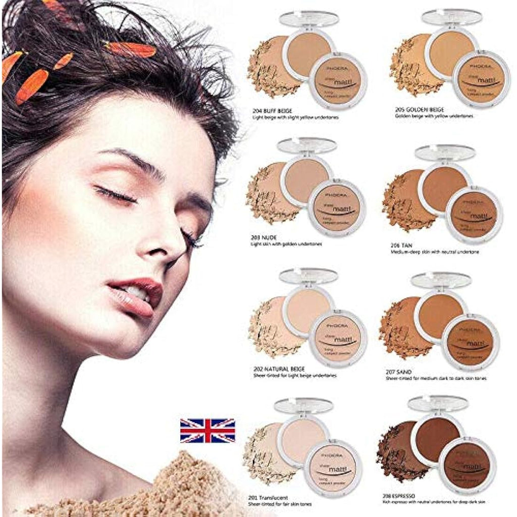 PHOERA Sheer Matte Compact Powder – Vegan Setting Foundation (206 TAN)
