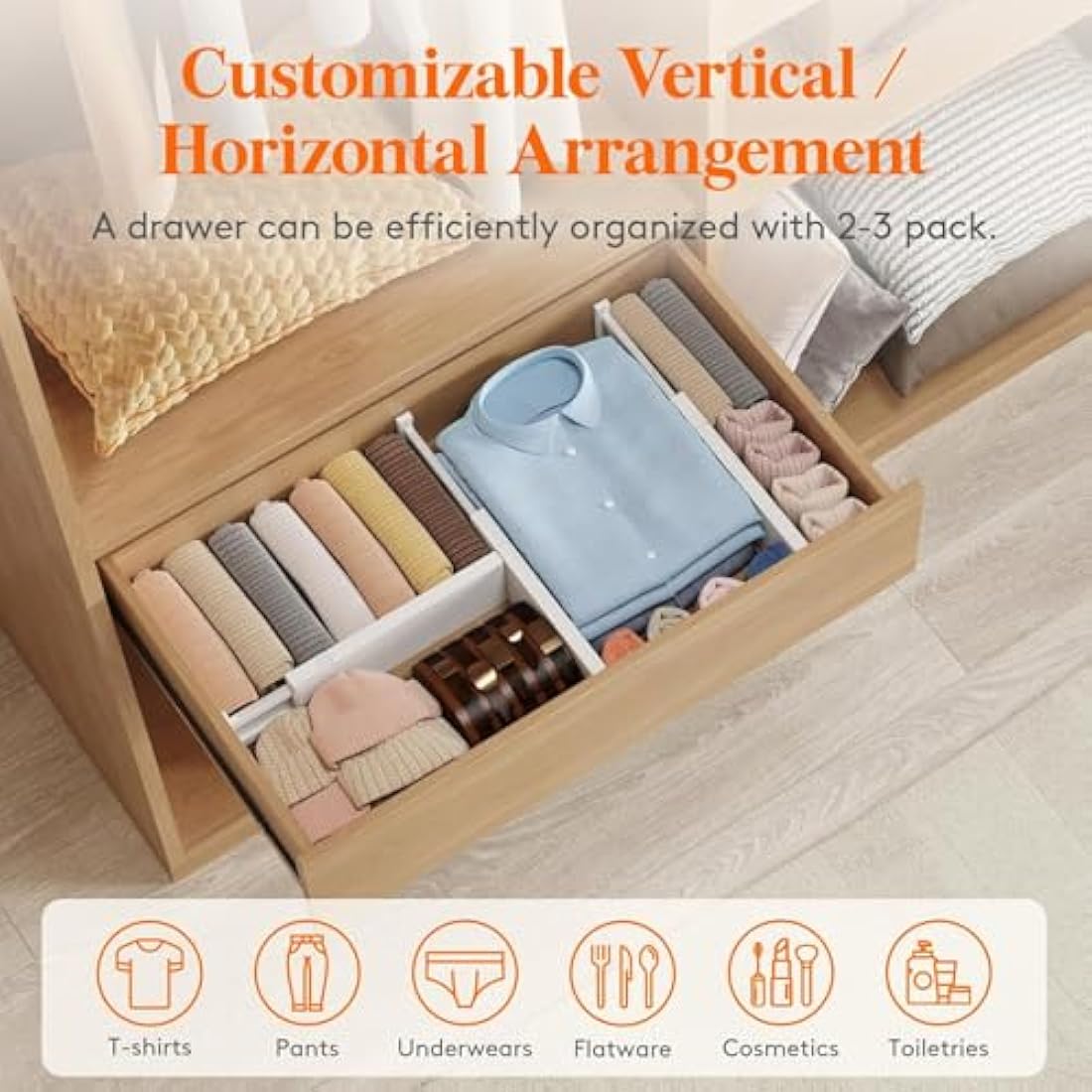 8 Pack Adjustable Drawer Dividers | 11-17" Plastic Organizers