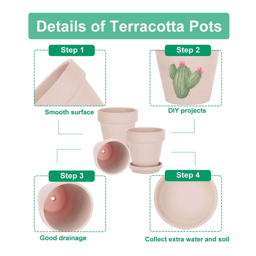 Vensovo Pink Terracotta Plant Pots with Saucers - 5 Inch, 6 Pack