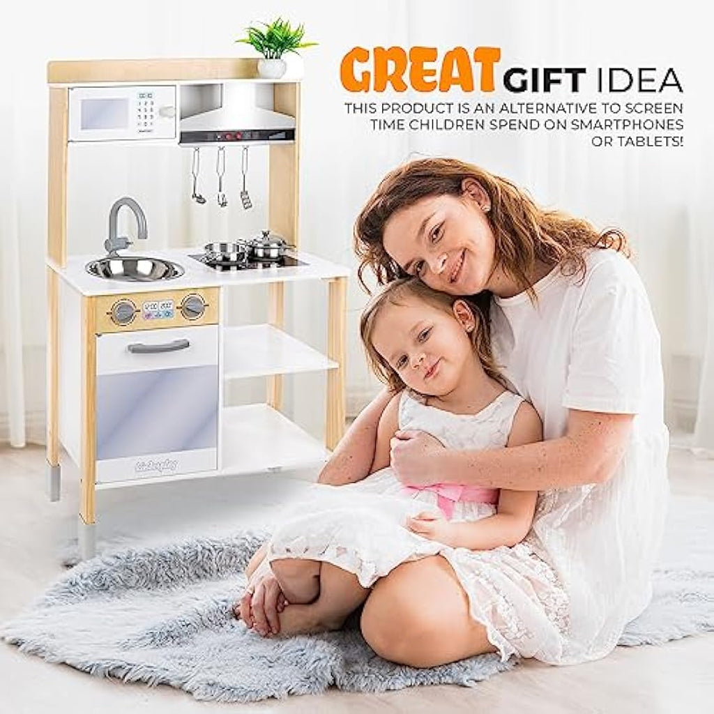 Wooden Play Kitchen – Interactive Kids Toy with Hood