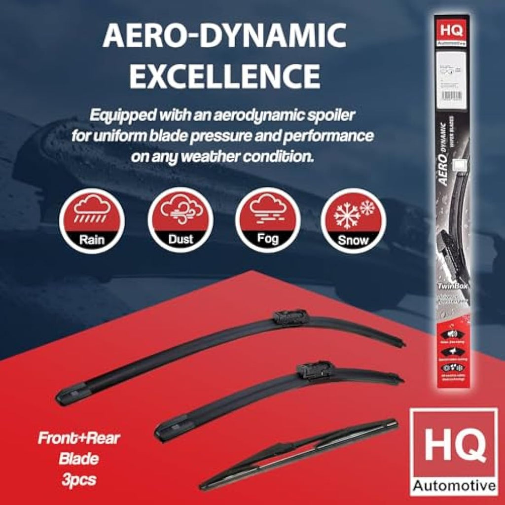 HQ Automotive Wiper Blades for Ford Focus Mk3 Estate 2011-2018 | 3pc Kit