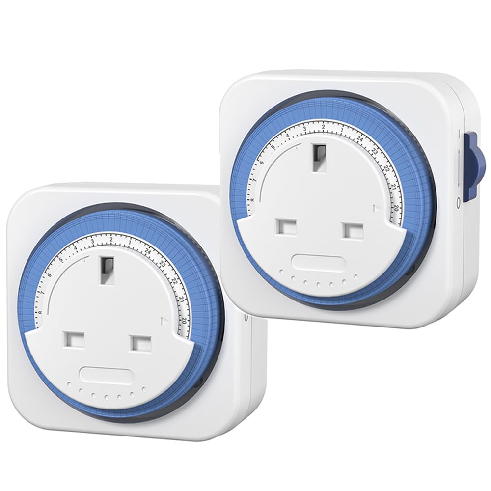 HBN 24 Hour Mechanical Timer Plug Socket UK - Energy Saving (2 Pack)