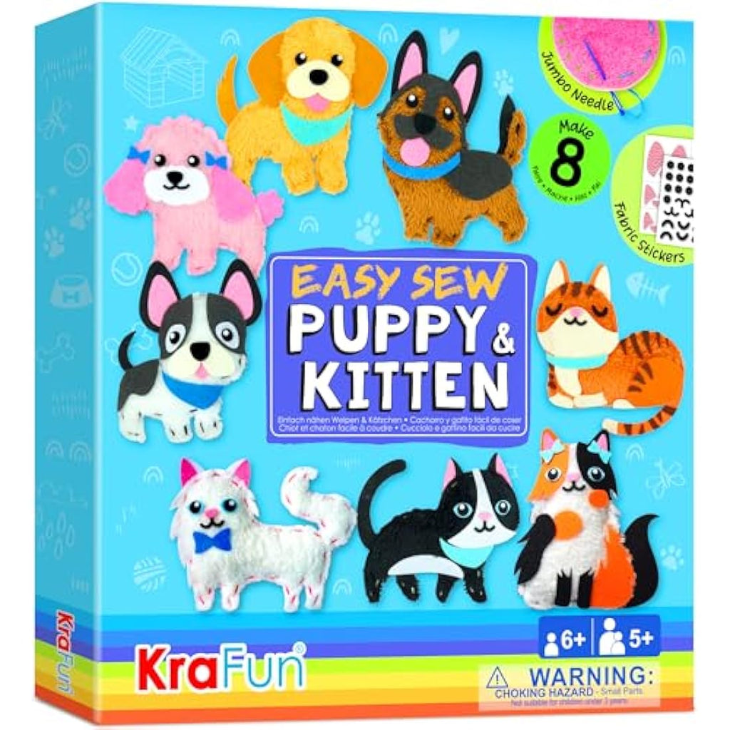 KRAFUN Kids Sewing Kit – 8 DIY Stuffed Animal Dolls Felt Craft Set