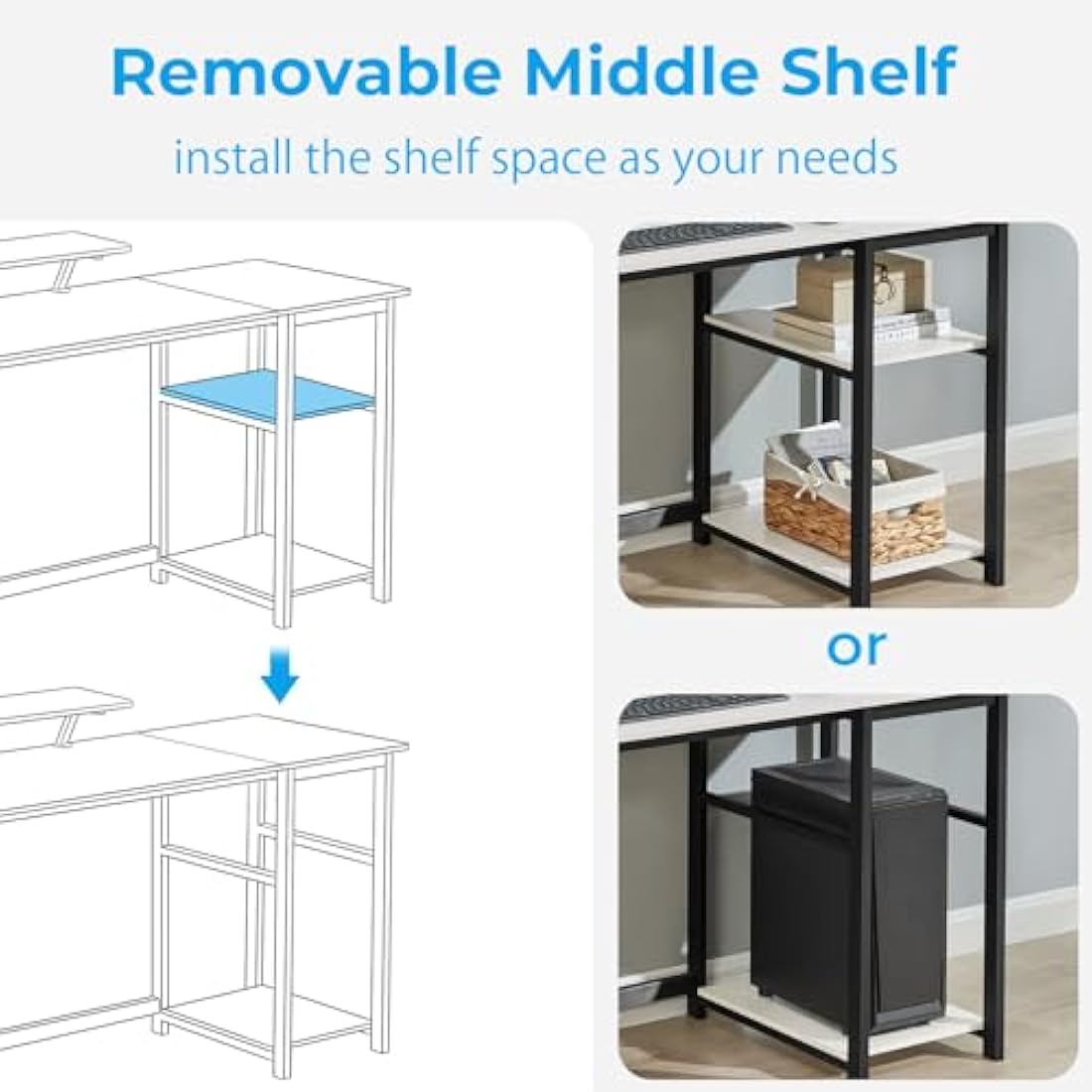 Jolof Store Computer Desk with Monitor Stand and Shelves - White