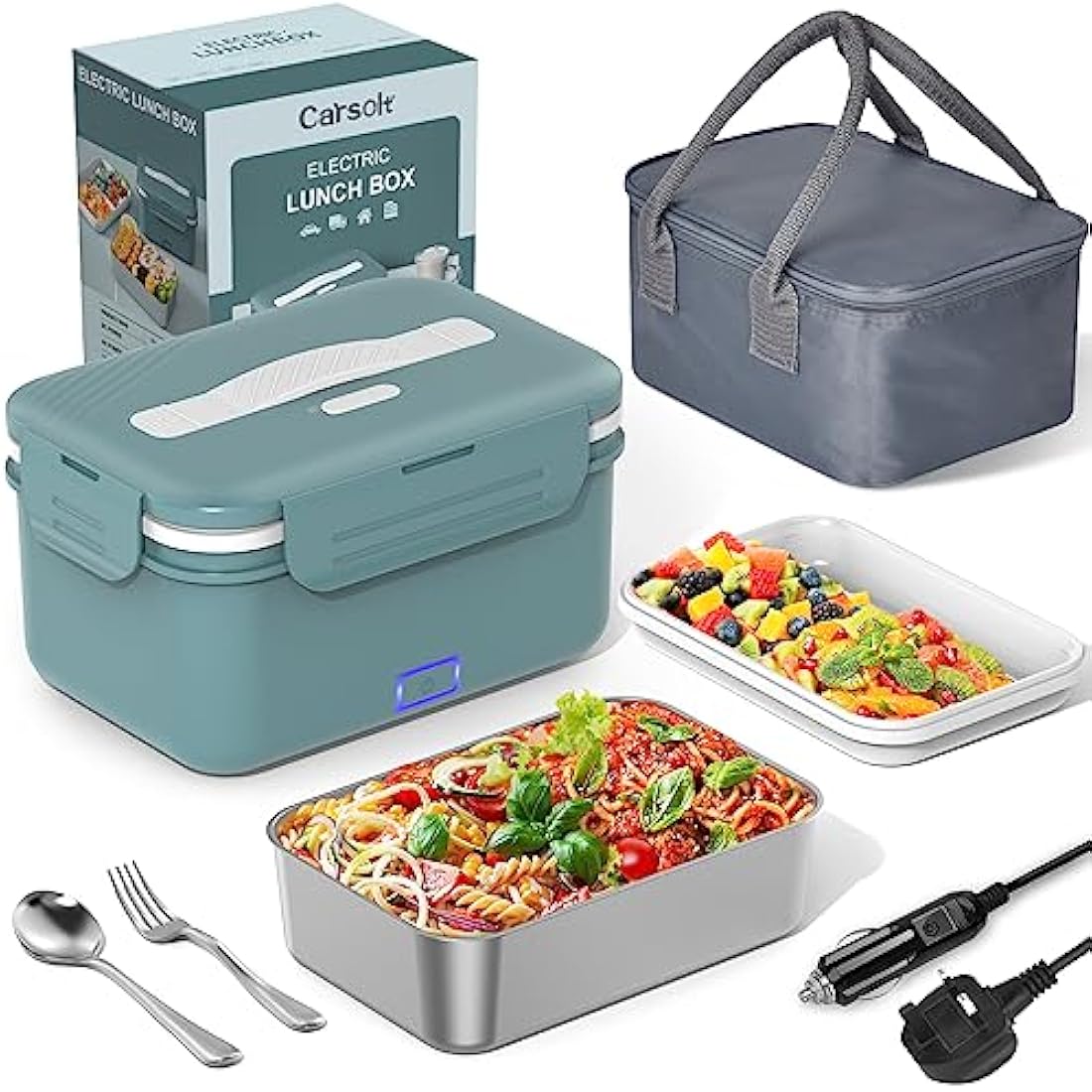 Carsolt 100W Electric Lunch Box – 1.8L Stainless Steel Portable Food Warmer