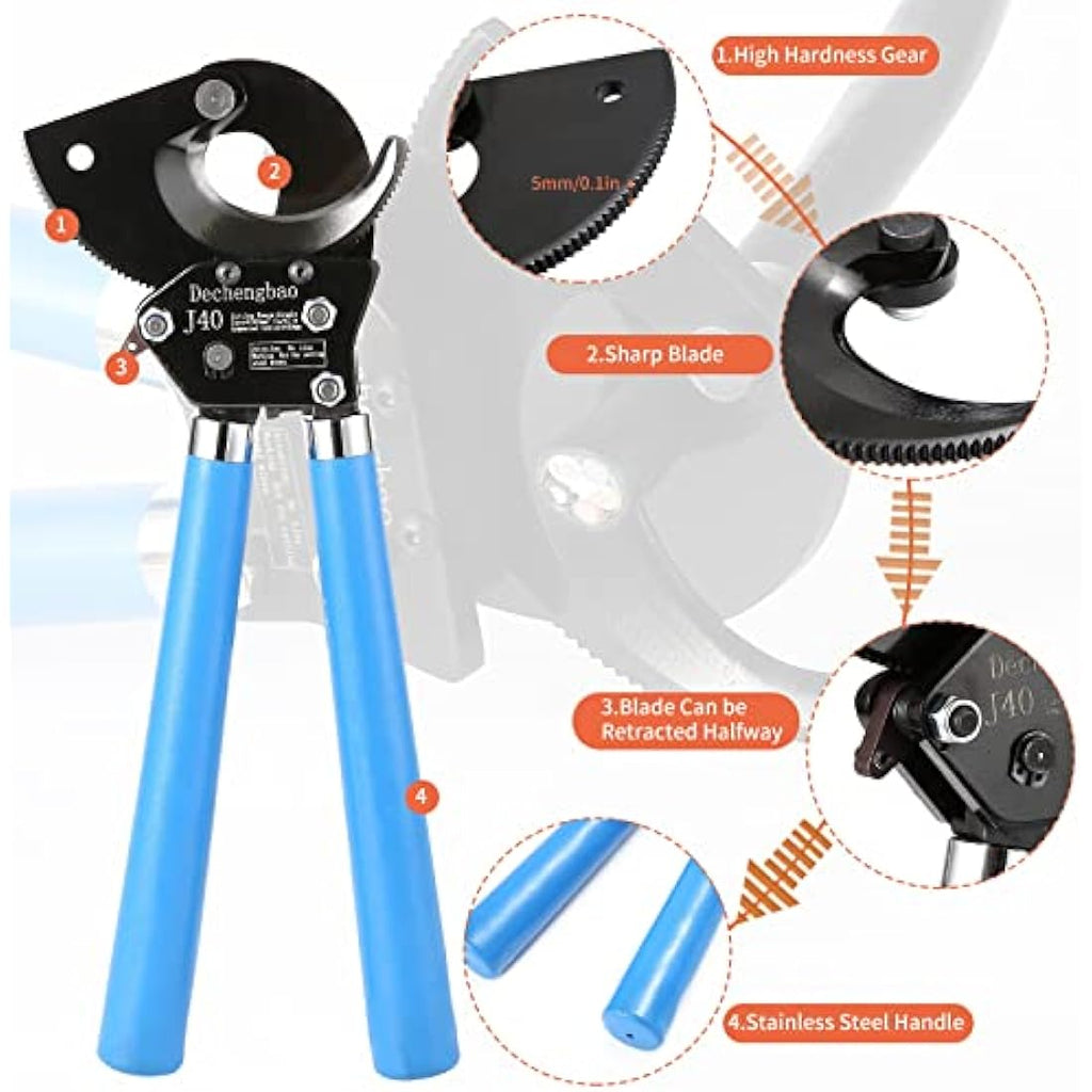 Dechengbao J40 Ratchet Cable Cutter – Heavy Duty 400mm² Copper Wire Tool