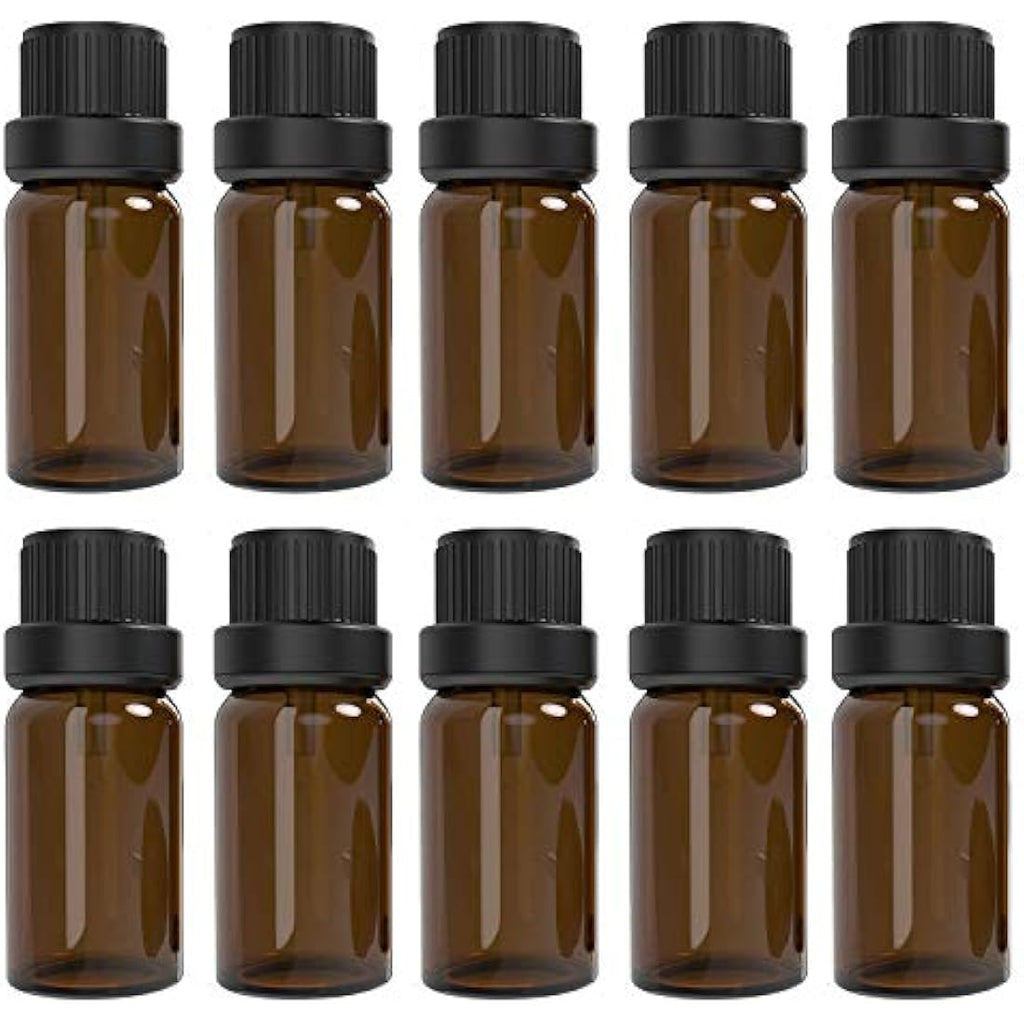 10ml Amber Glass Essential Oil Bottles with Dropper - 10 Pack