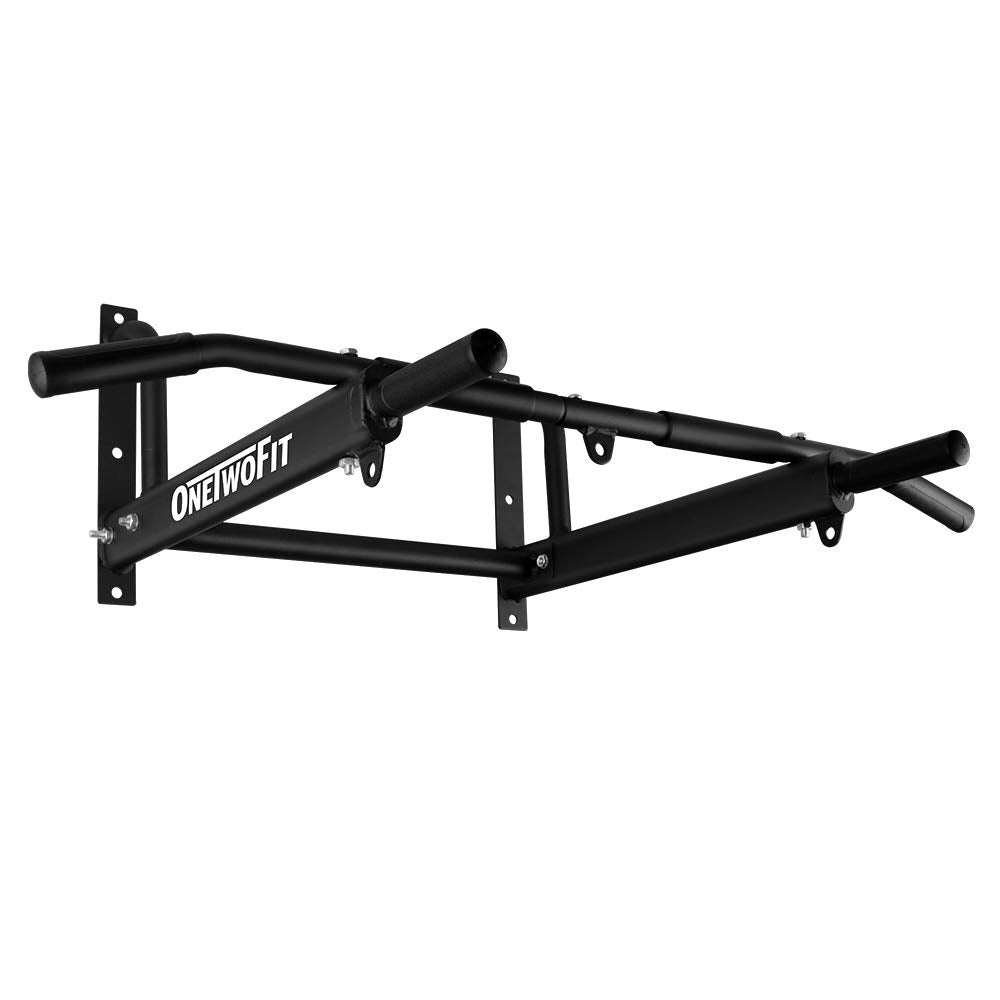 OneTwoFit Wall Mounted Pull Up Bar – Heavy Duty 6-Hole Home Gym Bar