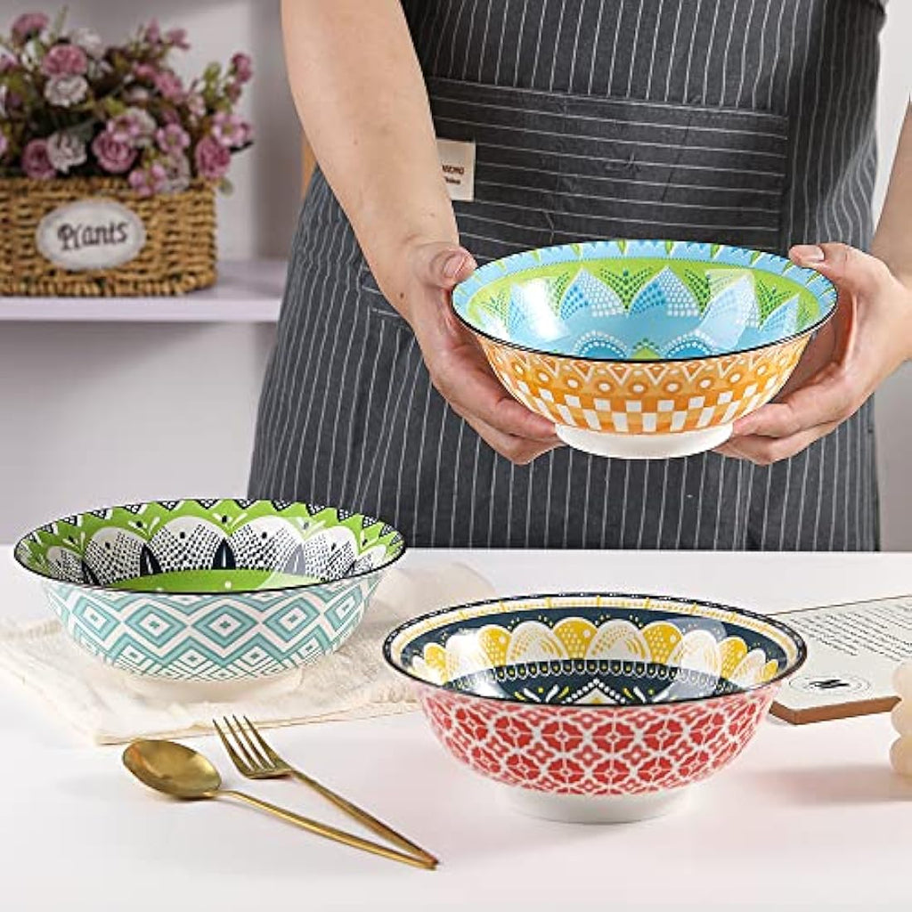 Ramen Bowl Set – 35oz Colorful Ceramic Porcelain Noodle Bowls