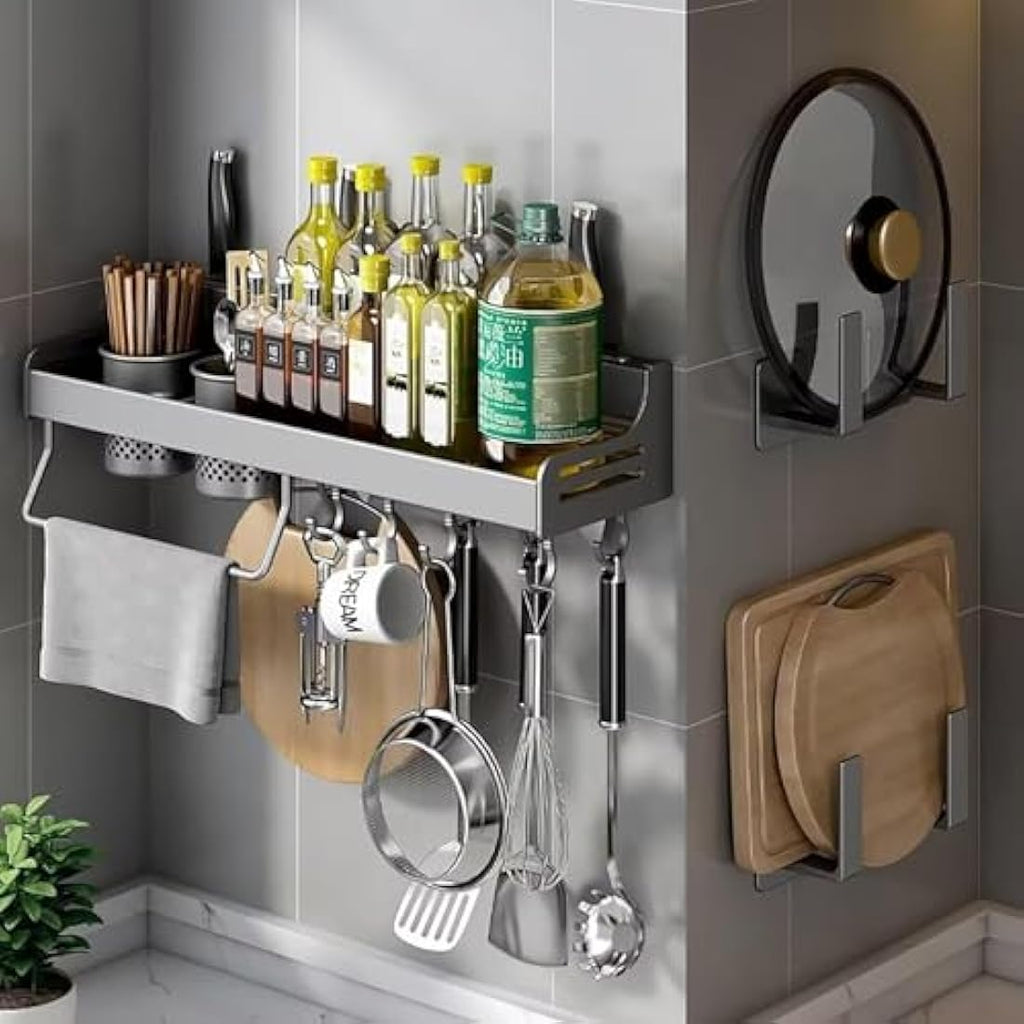 ZOKT Spice Rack – 60cm Wall Mounted Aluminum Kitchen Storage, Grey