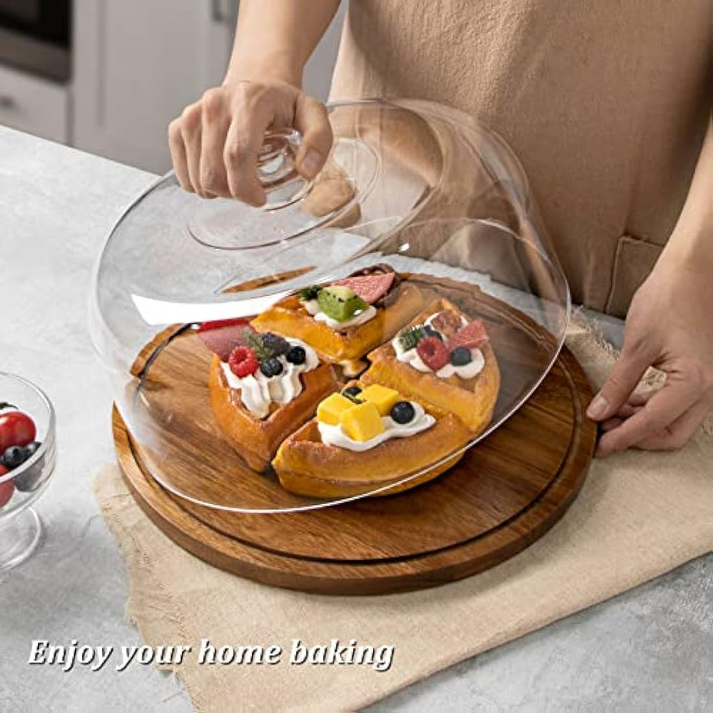 Jolof Store Acacia Wood Cake Stand with Acrylic Dome Lid – 12 Inch