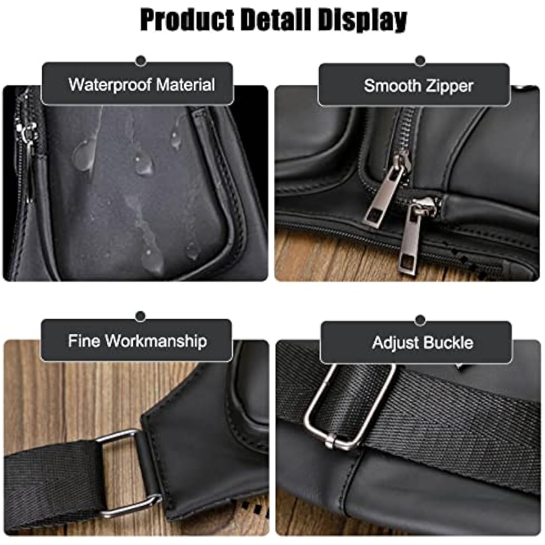 FANDARE Genuine Leather Sling Bag – Waterproof Crossbody Chest Pack, Black