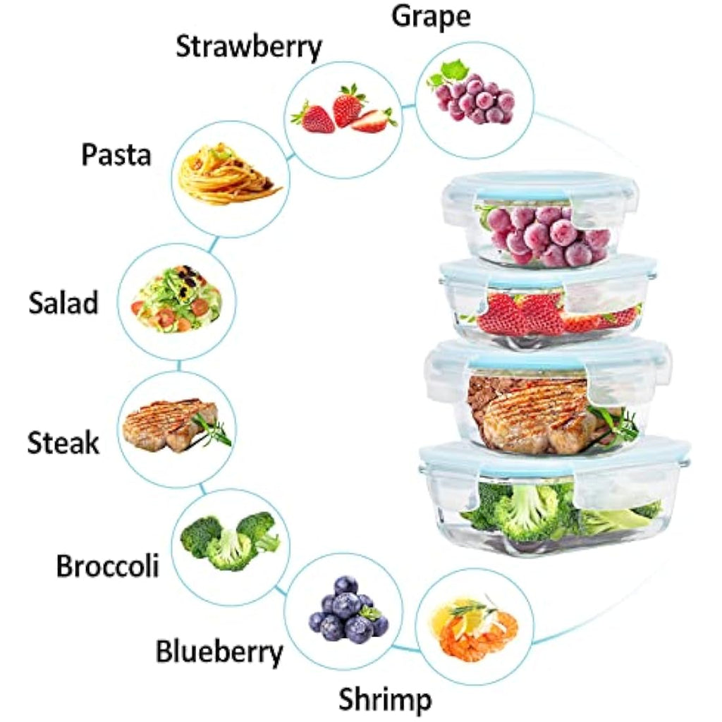 ROSOS 6-Pack Borosilicate Glass Food Storage Containers with Airtight Lids