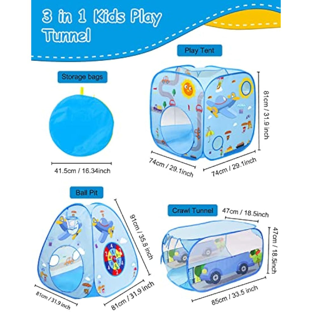 MAIKEHIGH 3-in-1 Kids Play Tent and Tunnel | Pop Up Ball Pit Playhouse