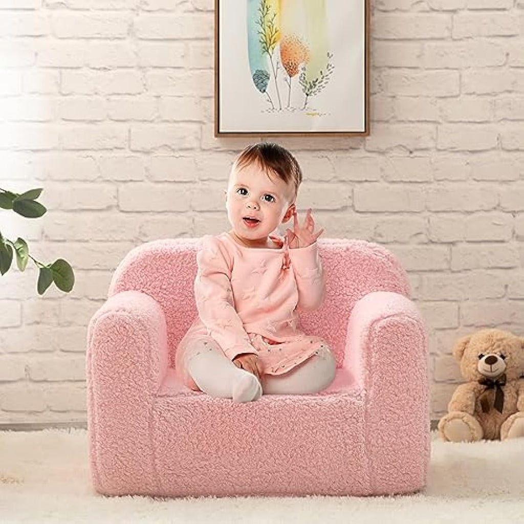 BEJOY Kids Sherpa Foam Chair – Ultra-Soft Toddler Reading Couch, Pink