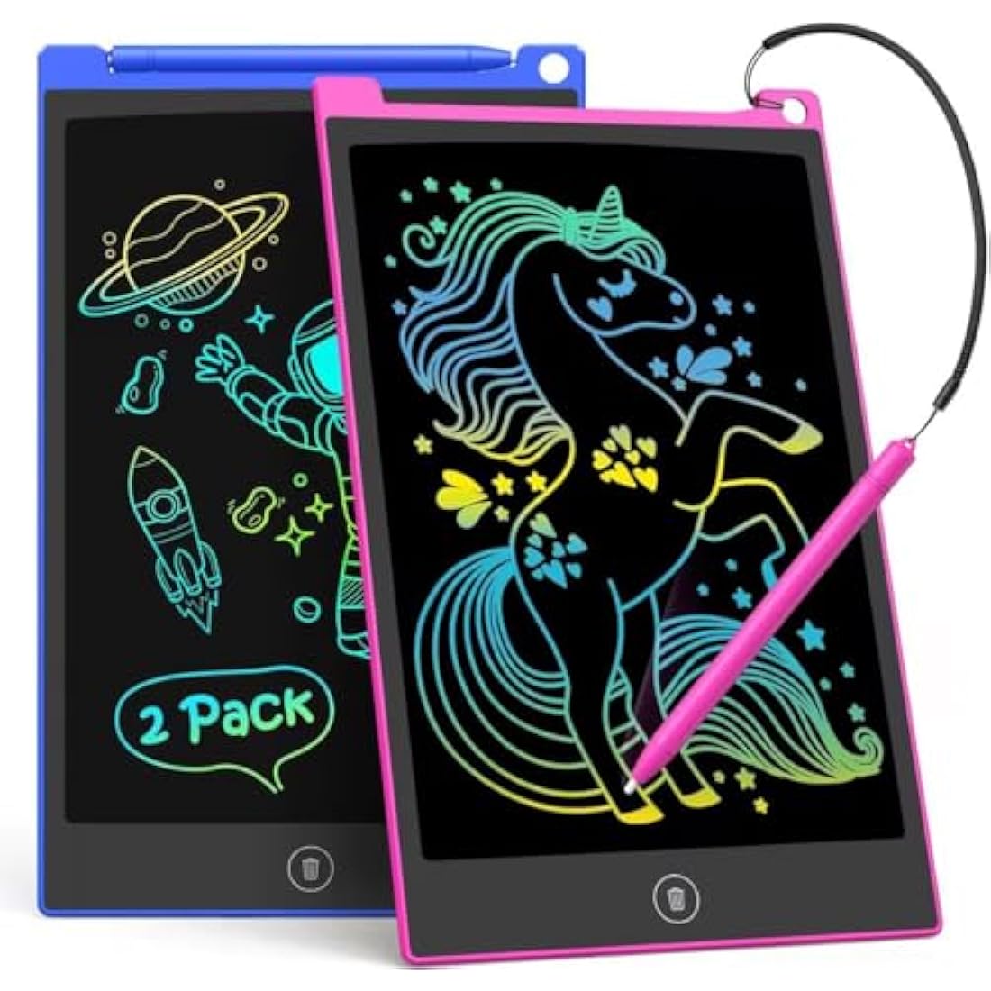 TECJOE 10 Inch LCD Writing Tablet 2 Pack - Colorful Doodle Board for Kids