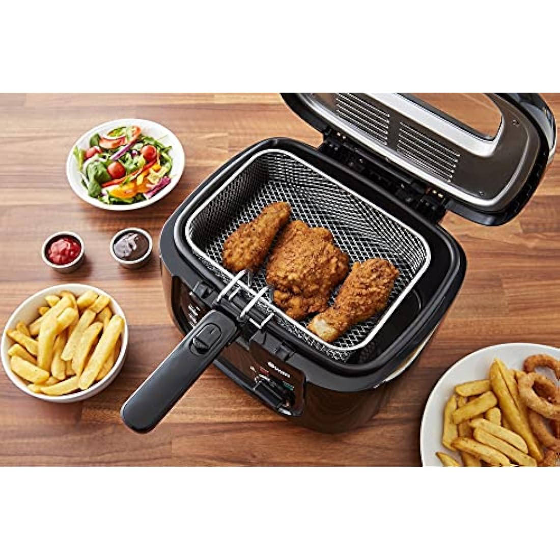 Swan 2.5L Deep Fat Fryer – 1800W Electric Kitchen Fryer with Window, Black