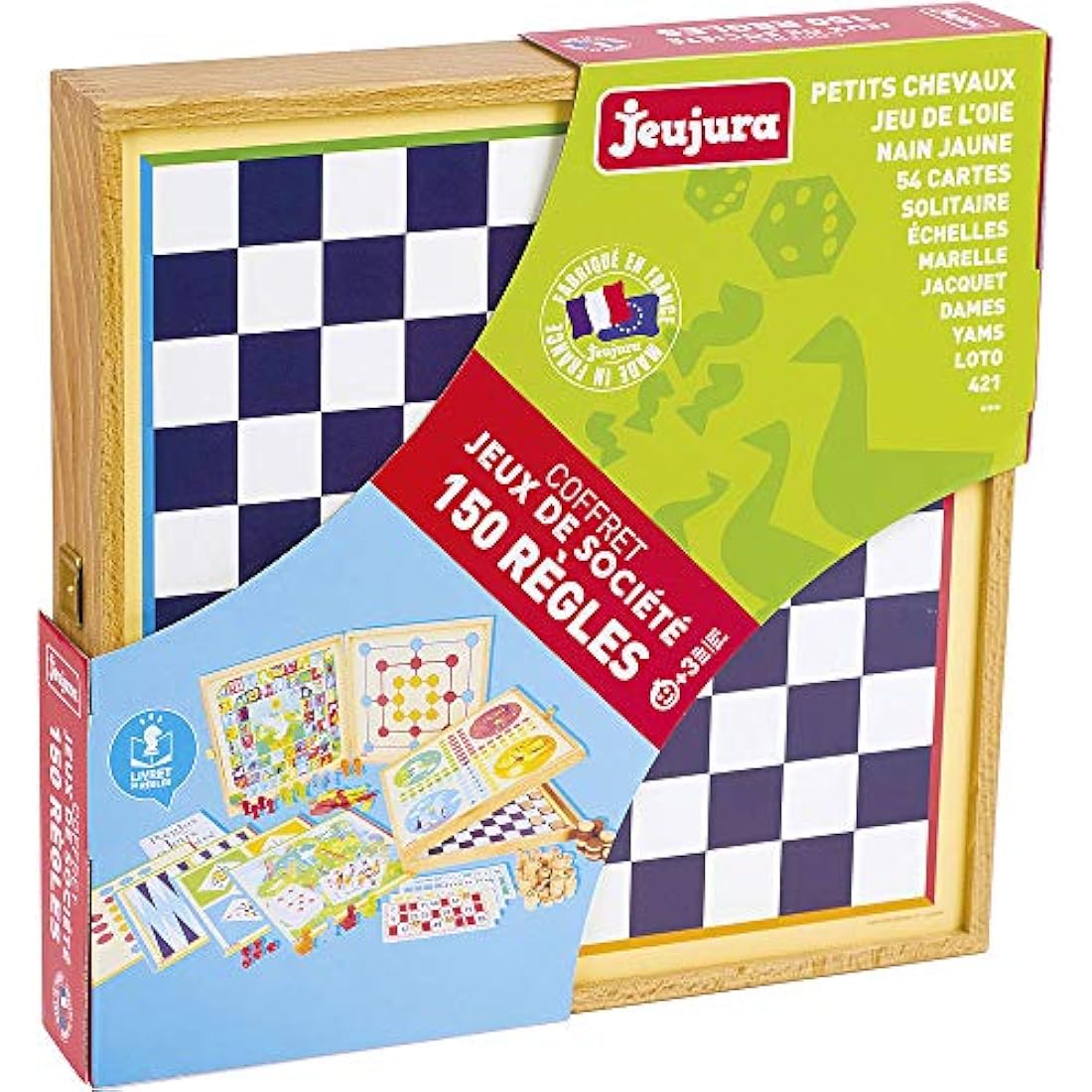 Jeujura Classic Wooden Board Game Set - 150 Rules - Made in France