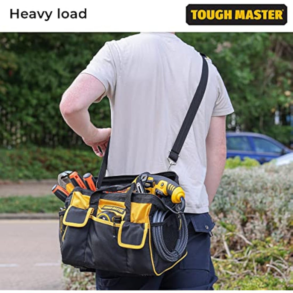 TOUGH MASTER 16" Heavy Duty Tool Bag | 27 Pockets & Shoulder Strap