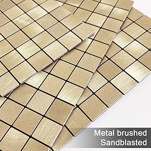 BeNice Metal Mosaic Splashback Tiles – 3D Peel and Stick Gold, 10 Sheets