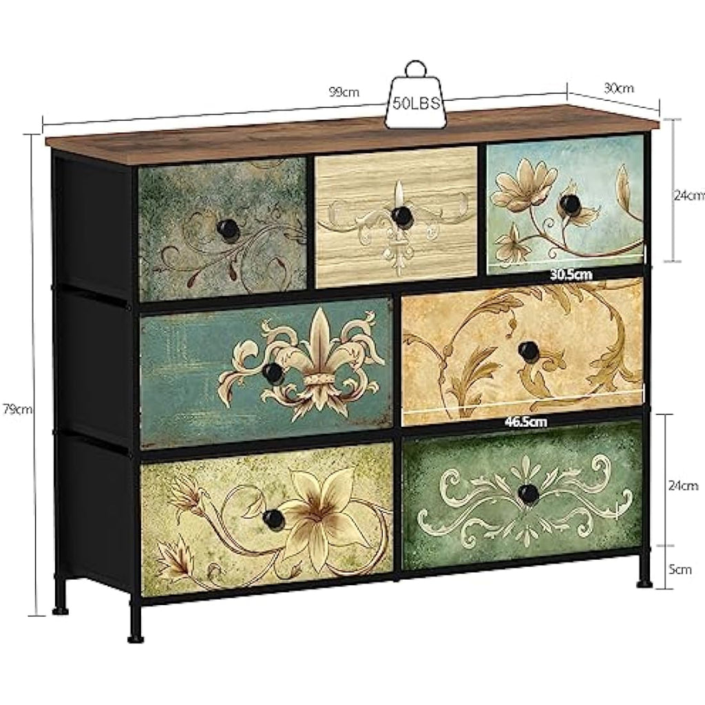 VEDECASA 7 Drawer Dresser – Vintage Fabric Chest of Drawers Storage Unit