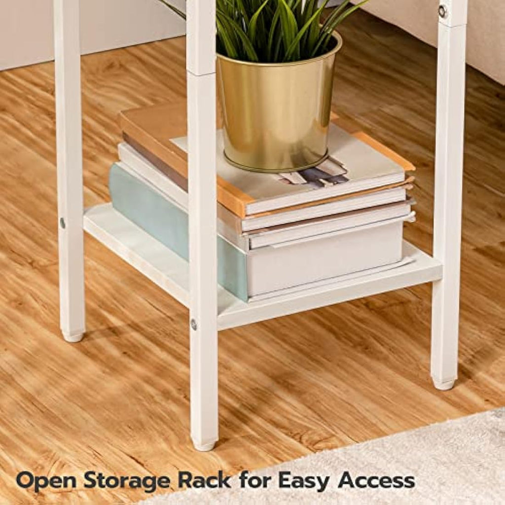 HOOBRO Slim White Bedside Table – Tall Narrow Side Table with Drawer