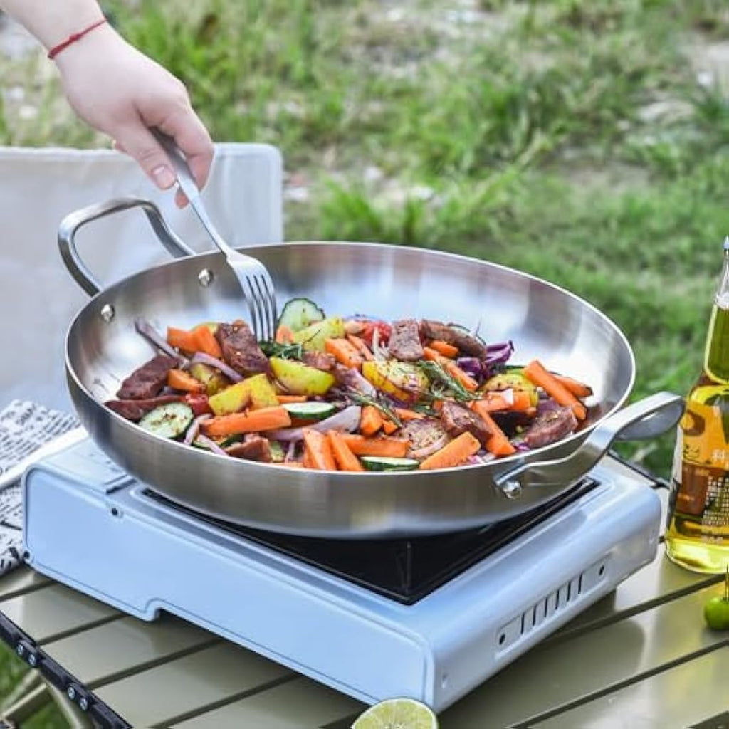 Inqibee 30 CM Tri-Ply Stainless Steel Paella Pan with Lid | Induction