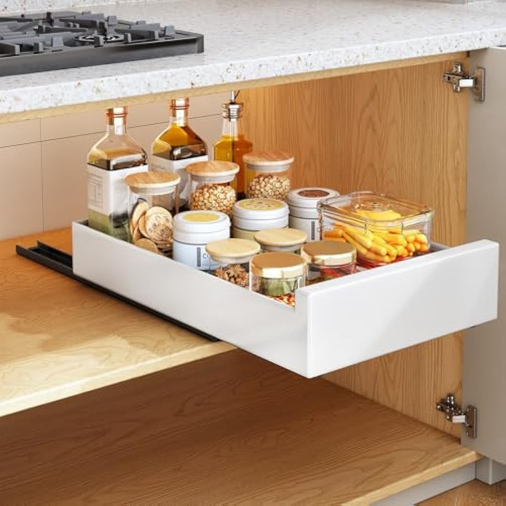 SAYZH Pull Out Cabinet Organiser | No-Drill Slide Out Drawer - White