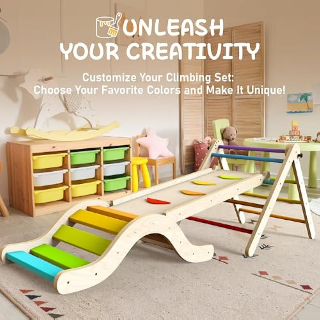 Montessori 7-in-1 Indoor Climbing Frame with Slide & Mat