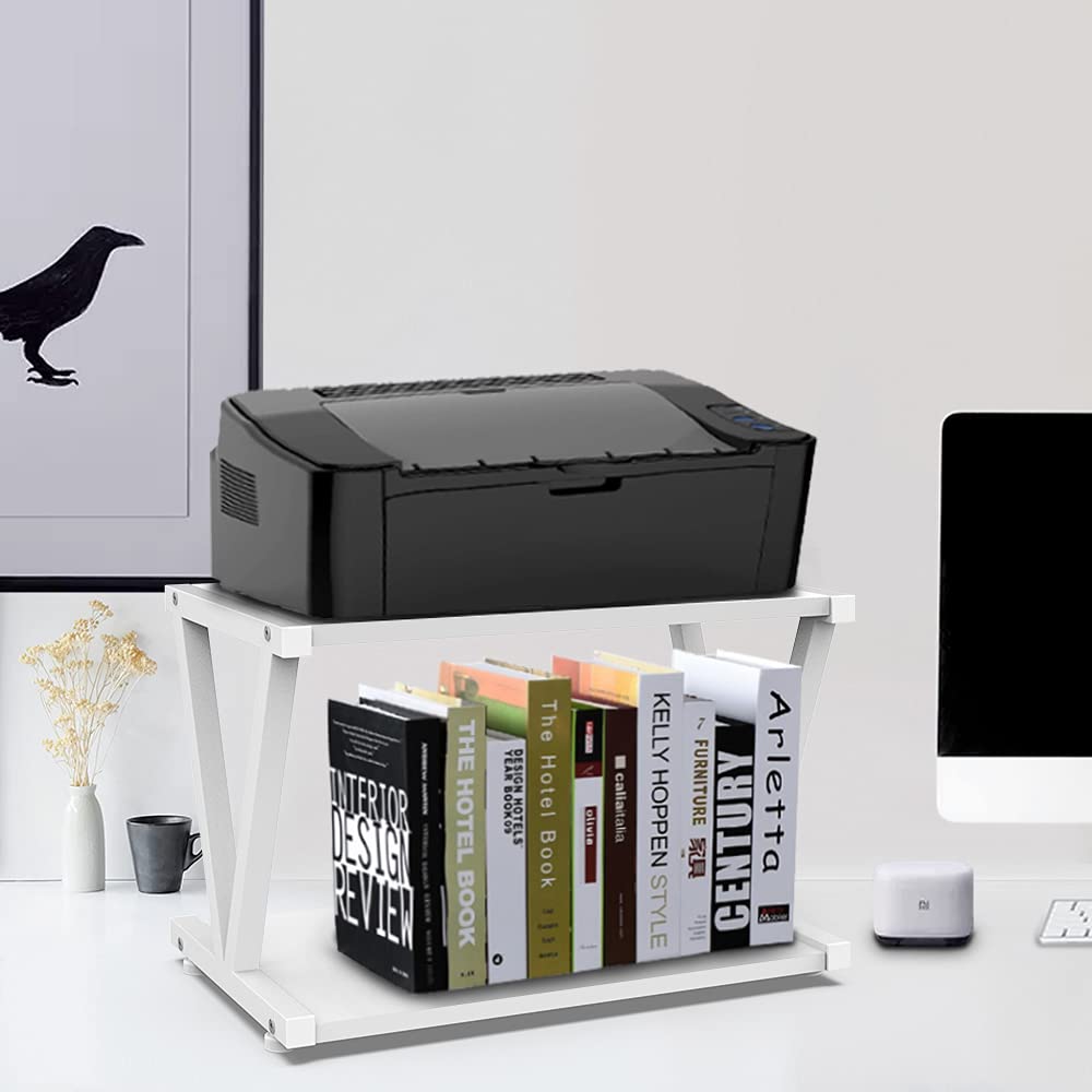 VEDECASA 2-Tier Printer Stand with Wheels | Wood Desktop Storage, White